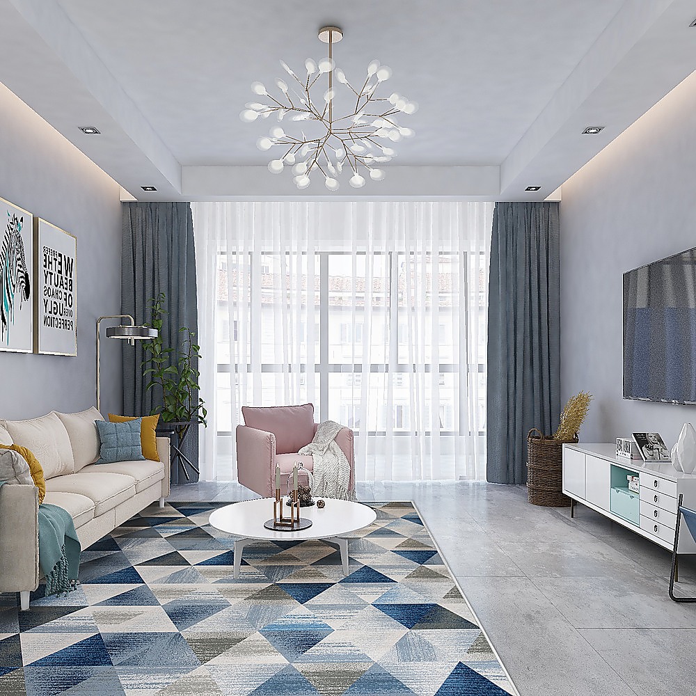 200x300cm Large Floor Blue Triangle Rug โ Modern Area Carpet for Bedroom & Lounge