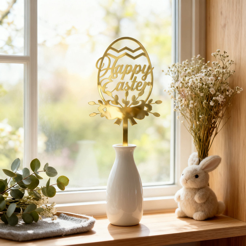 10-Piece Set of Elegant Easter Cake Toppers – Gold Acrylic "Happy Easter" Decorations with Bunny & Egg Designs, Perfect for Party Cakes and Festive Table — image 3