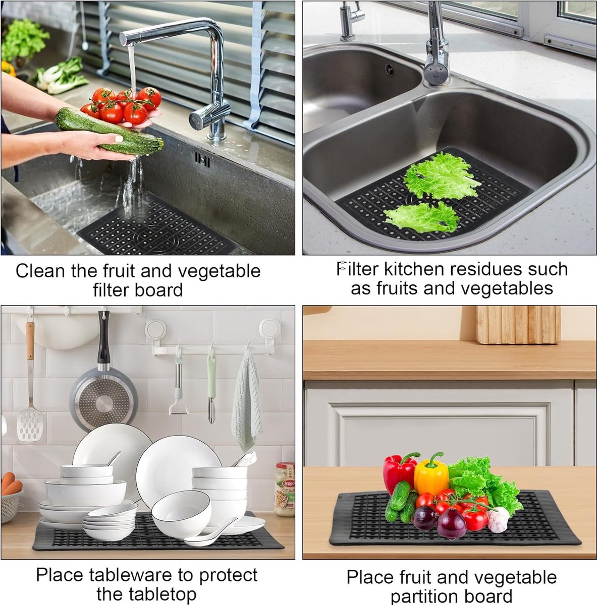 Two-piece sink mat - rubber sink mat - sink protector - sink mat - backsplash - sink protection - drain mat - under-sink kitchen mat - black - rectangular — image 5