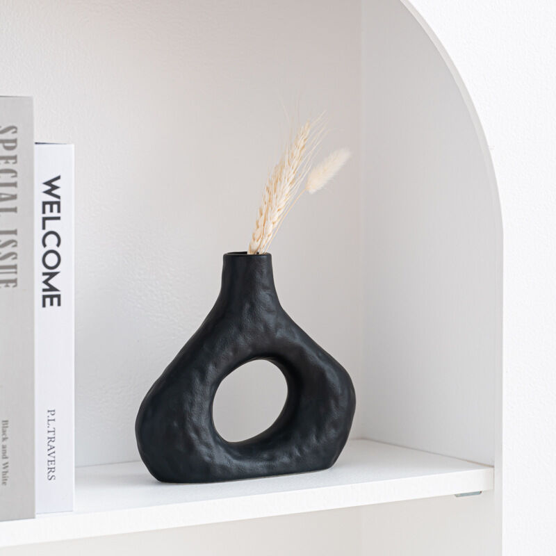 Minimalist Ceramic Vase Set (2-Piece): Modern Home Decor for Flower Arrangements (Black) | White Version Available In-Store — image 4