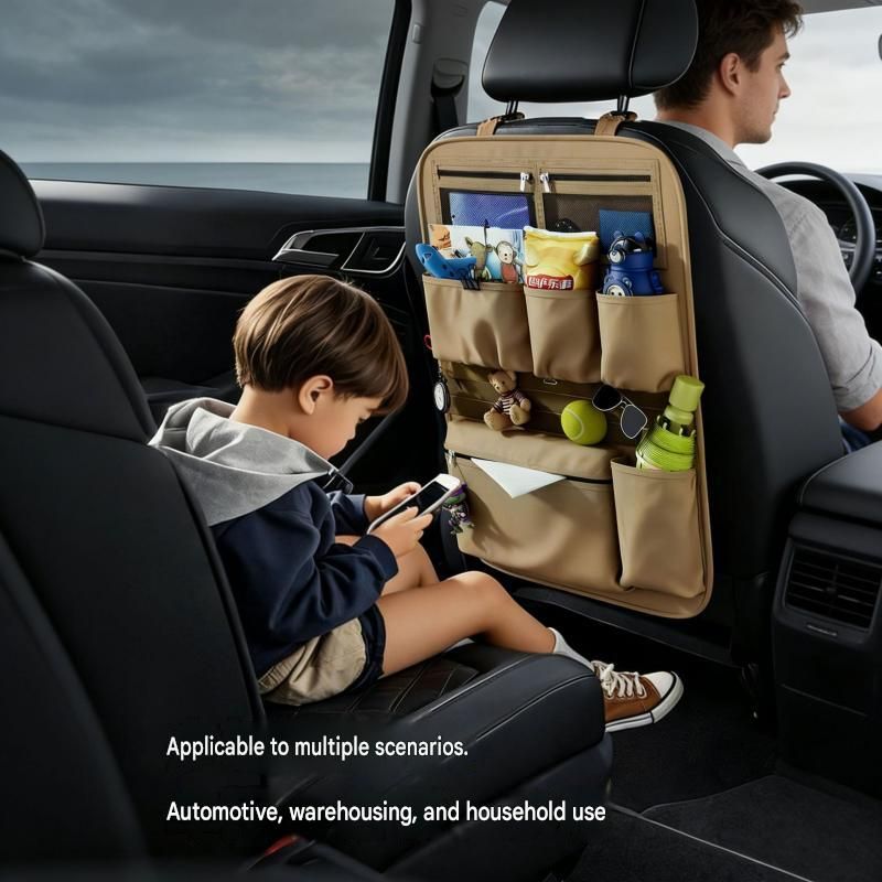 Black Car Seat Back Organizer - 210D Oxford Cloth, Water-Resistant & Multi-Pocket Design - Space-Saving Storage for Cars, Camping & Home Use โ image 3