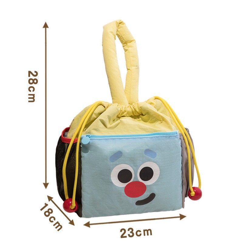 Cartoon Yellow Insulated Lunch Bag for Women Men - Portable Drawstring Tote Lunch Box Bag with Multi Pockets & Stainproof Lining for Work, School