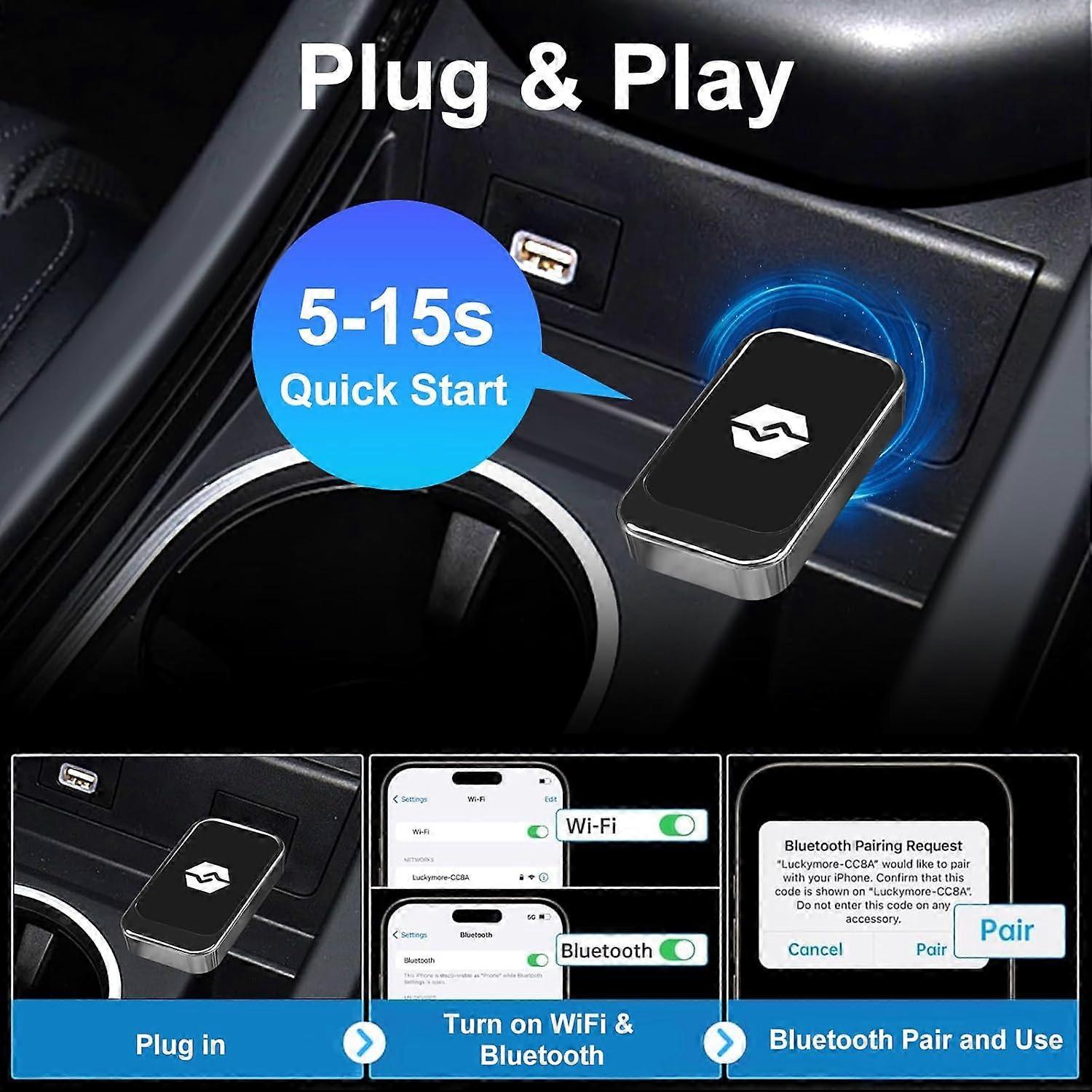 2-in-1 Wireless CarPlay Adapter for CarPlay & Android Auto, Plug & Play Dongle — image 3