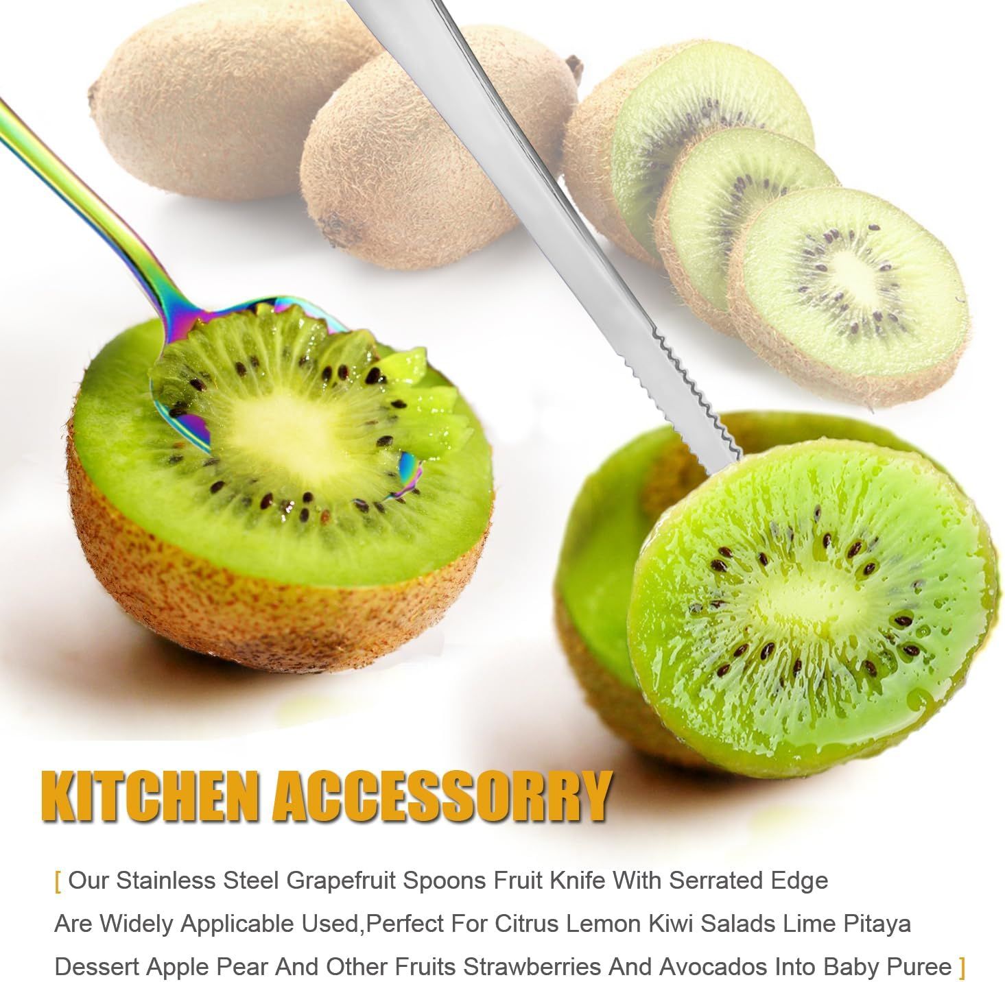 Grapefruit Spoons Serrated Edge Knife Stainless Steel Utensil Tool Dessert Spoon for Citrus Lemon Kiwi Salads Melon Lime Pitaya Apple Fruit Puree (Silver) — image 6