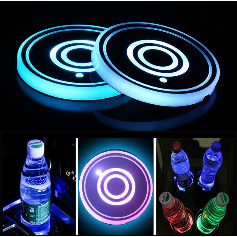 2 Pack LED Cup Holder, LED Car Coasters With 7 Colors Glow Cup Pad, Usb Charging Cup Mat For Coaster Accessories