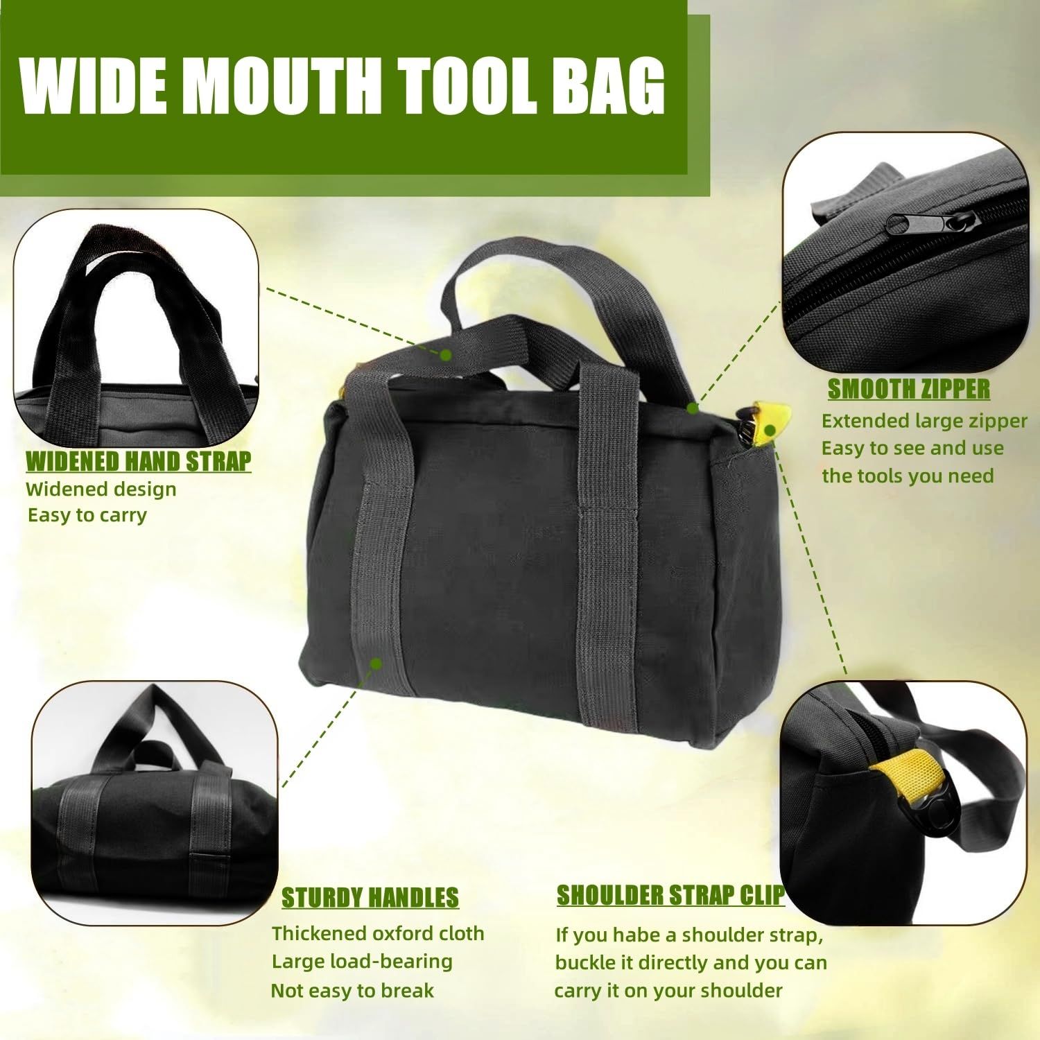 12 Inch Wide Mouth Tool Bag, Canvas Tool Storage Bag for Men — image 5