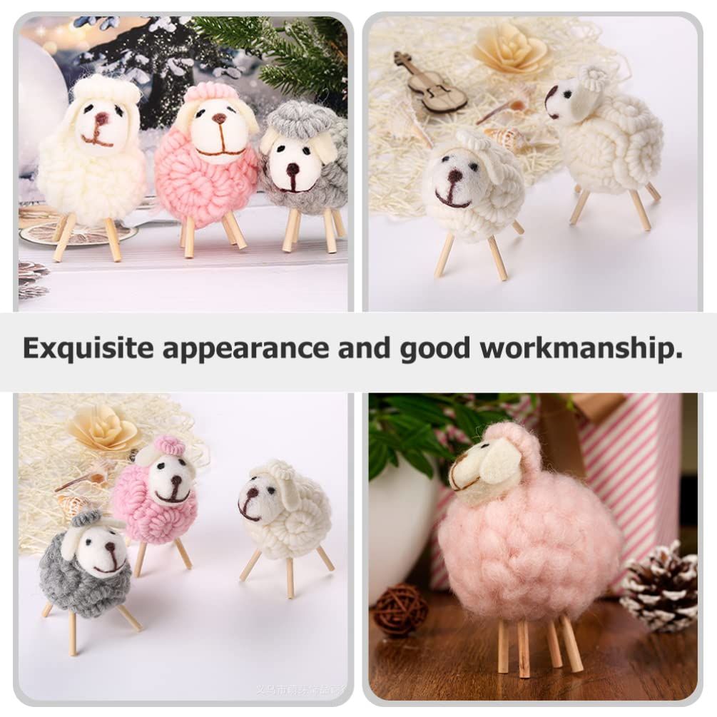 Home Decor 3Pcs Wool Felt Lamb Decoration Plush Sheep Figurine Table Ornament Farm Animal Decorative Figurines for Home โ image 5