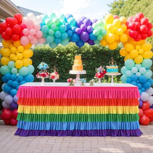 9 ft Table Skirt Rainbow Tablecloth Unicorn Tutu Table Skirt for Rectangular Table Birthday Party Decoration — image 5