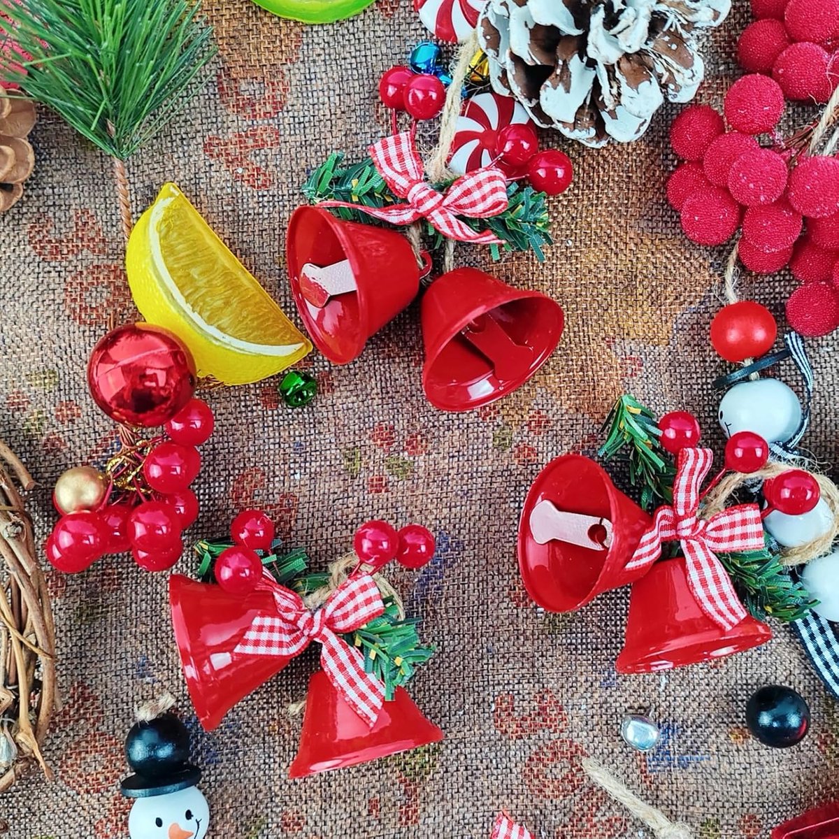 18 pieces red Christmas bell ornaments - hanging tree ornaments metal bell hangers - Christmas holiday decoration — image 4