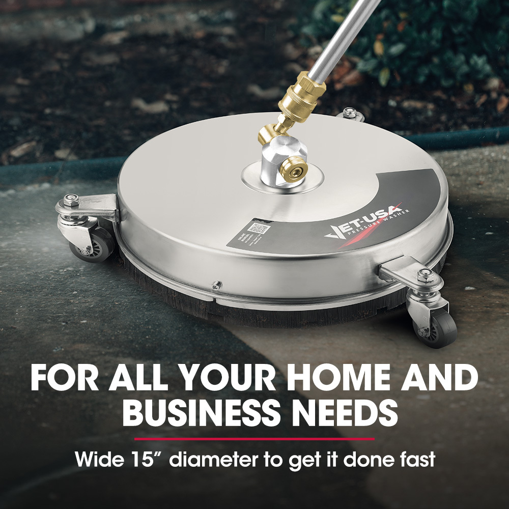Jet-USA 15" Stainless Steel Pressure Washer Surface Cleaner, 1/4" Fitting, For Concrete Driveway Patio Floor โ image 3