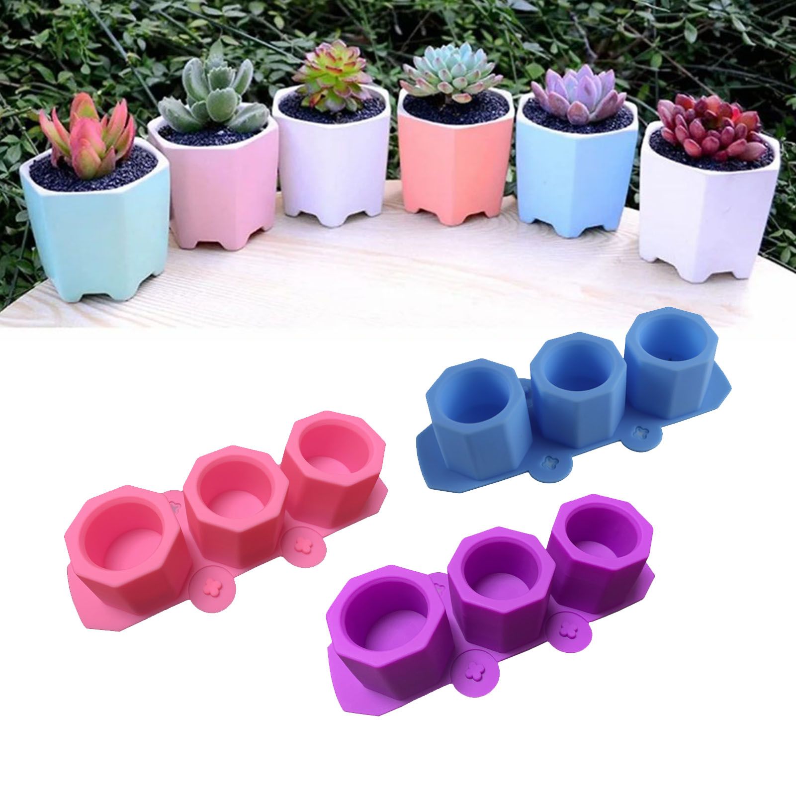 3 Pcs Silicone Planter Mold For Making Concrete Flower Pots DIY Succulent Plants Blue Pink Purple โ image 5