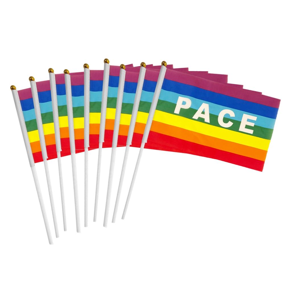 50/100Pcs Mini Peace Flag Rainbow Pacifist Flag Hand Held Polyester Peace Flag — image 2