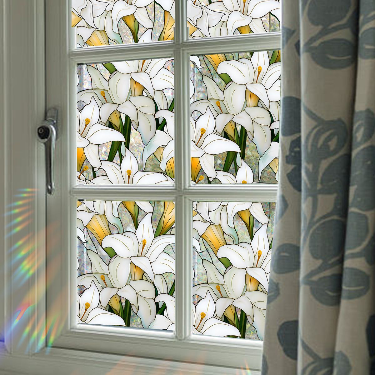 Window Film,Rainbow Window Privacy Film,Green Vines Leaves Double Sided Static Glass Window Clings Stickers for Home Office Living