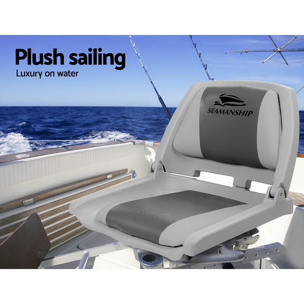 Seamanship 2X Folding Boat Seats Marine Seat Swivel Low Back 4cm Padding Grey โ image 4