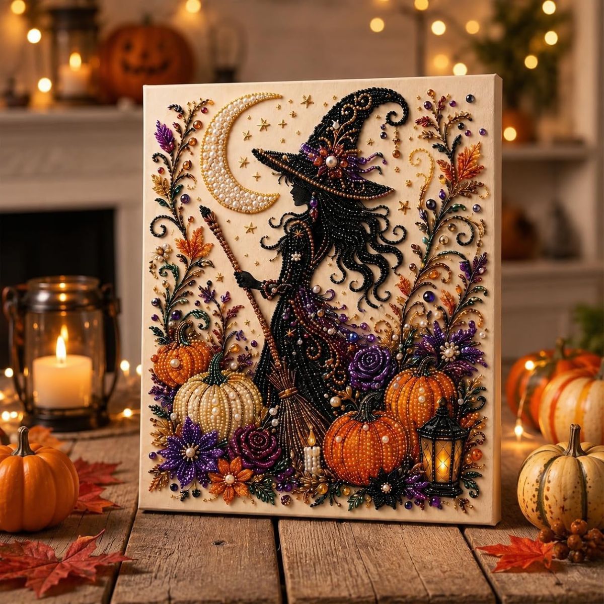 Halloween Pearl Diamond Painting Art Kit with Frame, Spooky Cute 3D DIY Pearl Beads Art Craft for Adults, DIY Fall Home Decor Wall Art, Beginner DIY Seasonal โ image 2