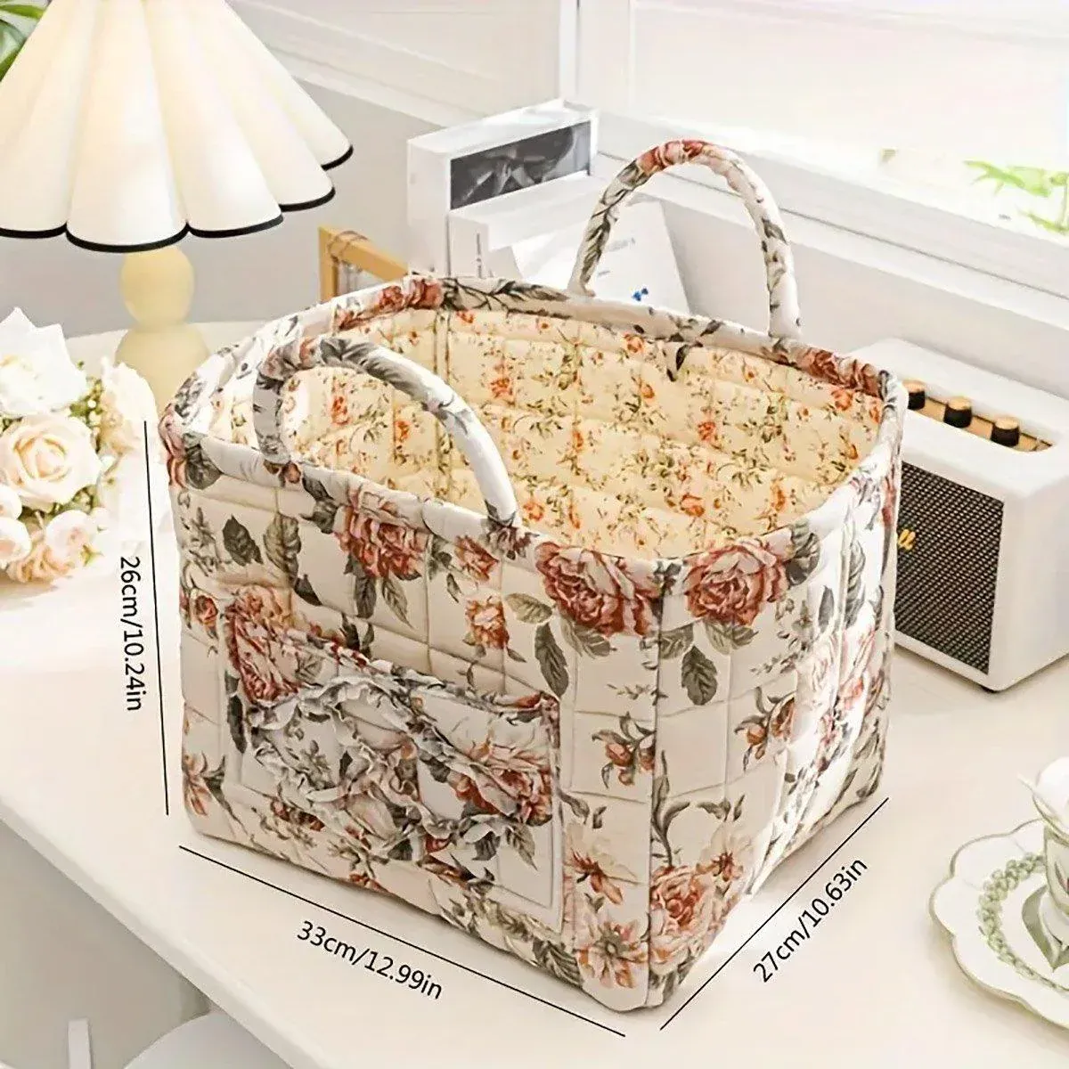 Portable Fabric Storage Basket Korean Pastoral Style Organizer for Home Sundries - Floral4 — image 4