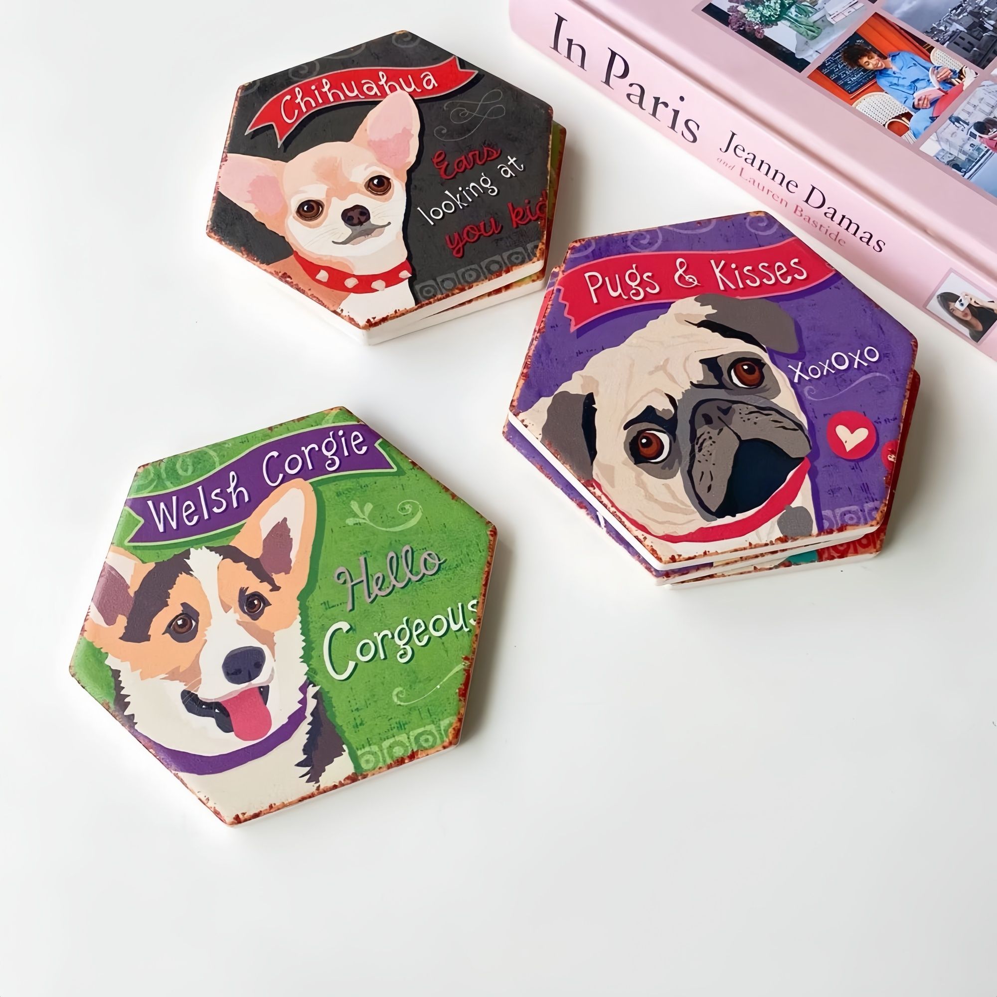 Drink Coasters Set of 6 with Holder,Cute Dog Absorbent Ceramic Coasters with Cork Base,Flexible Durable Non-Slip Hot,Tabletop Protection Mat for — image 5