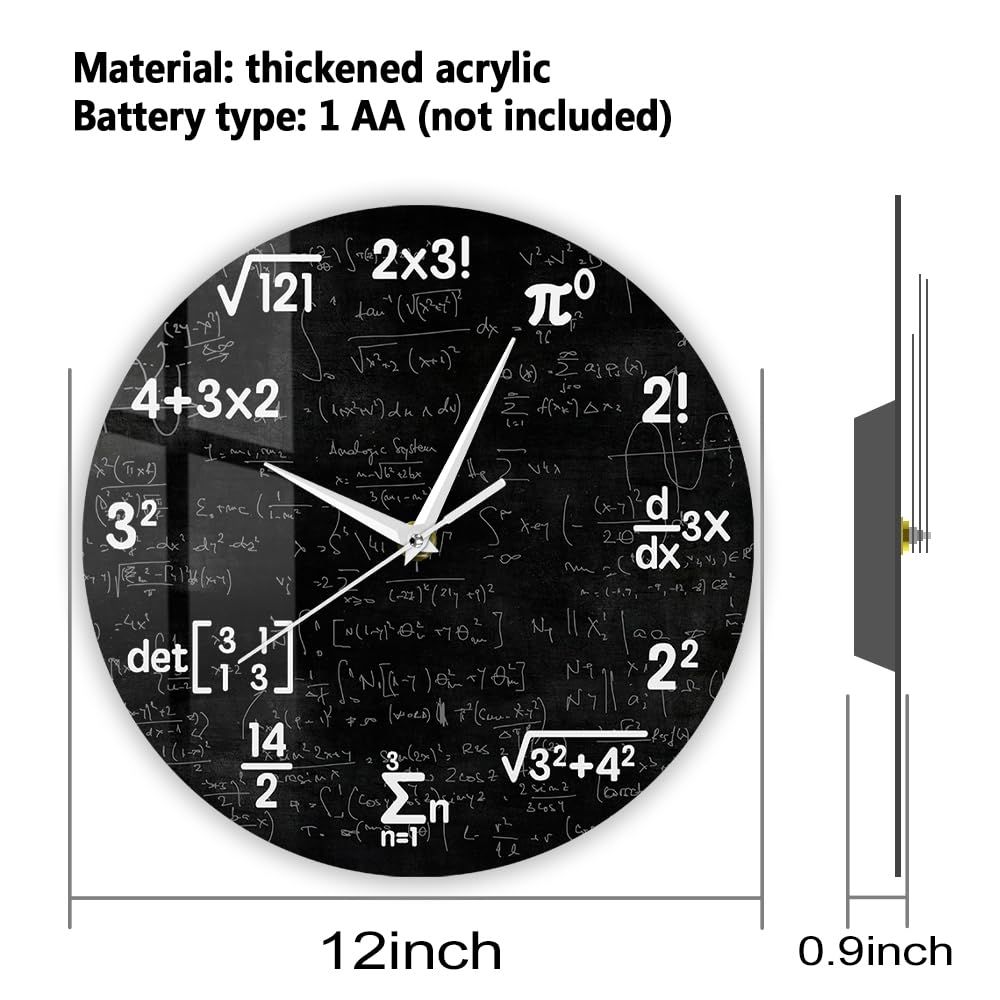 Math Equations and Notations Mathematics Chalkboard Geek Battery Operated Wall Clock Silent Non-Ticking Quartz — image 2