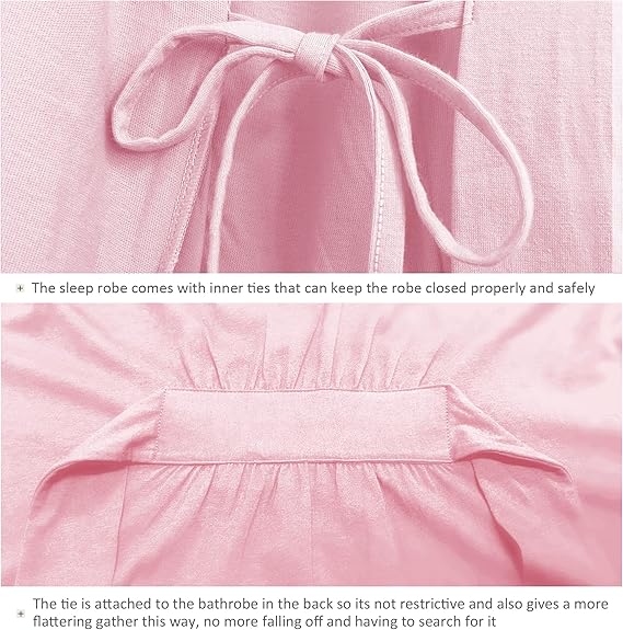 Women's Cotton Bathrobe - Short Sleeve with Pockets & Belt - Breathable Comfort - Lightweight - Pink - XL — image 6