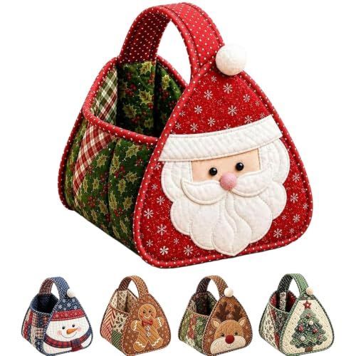 Christmas Character Quilted Carry Basket, DIY Fabric Storage Basket (#D) | Foldable Handmade Storage Bin, Decorative Home Organizer for Home Storage - Multi