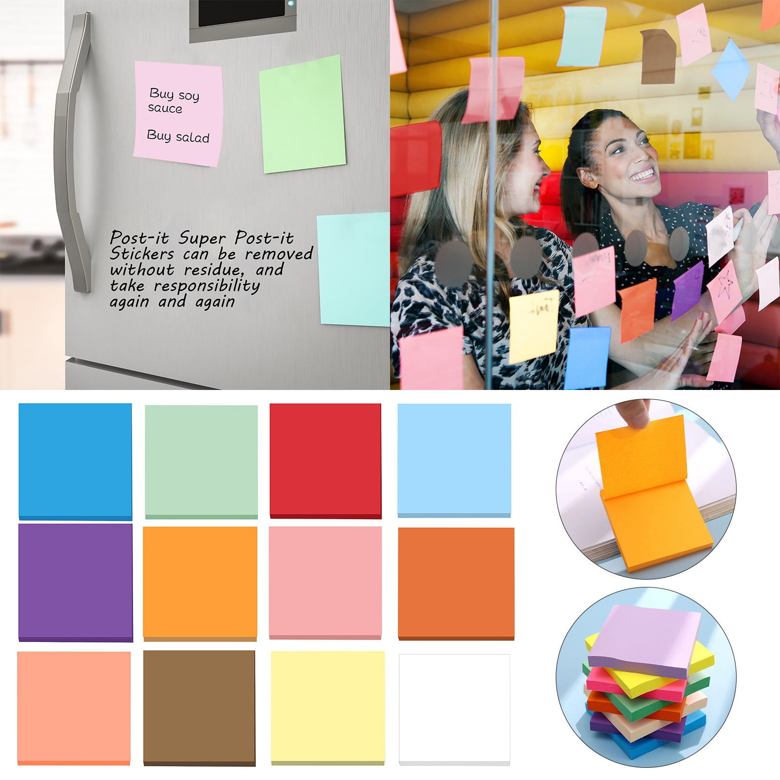 1 Pack Premium Multi-Use Sticky Notes 3x3 in Post Bright Stickies Colorful Super Sticking Power Memo Pads, Strong Adhesive, 100 Sheets/pad, Super Sticking — image 3