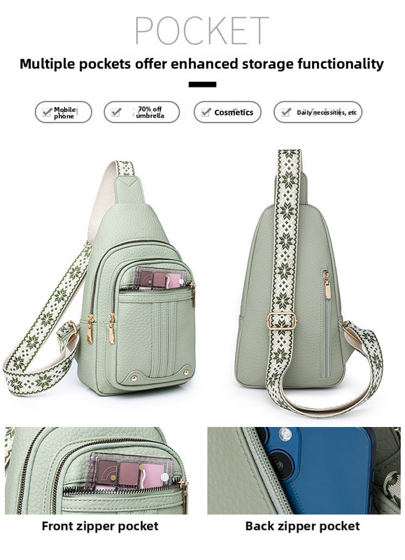 Women's Soft PU Leather Sling Bag Crossbody Chest Purse with Adjustable Boho Strap - Lightweight Multi-Pocket Shoulder Daypack for Travel & Daily Use โ image 6