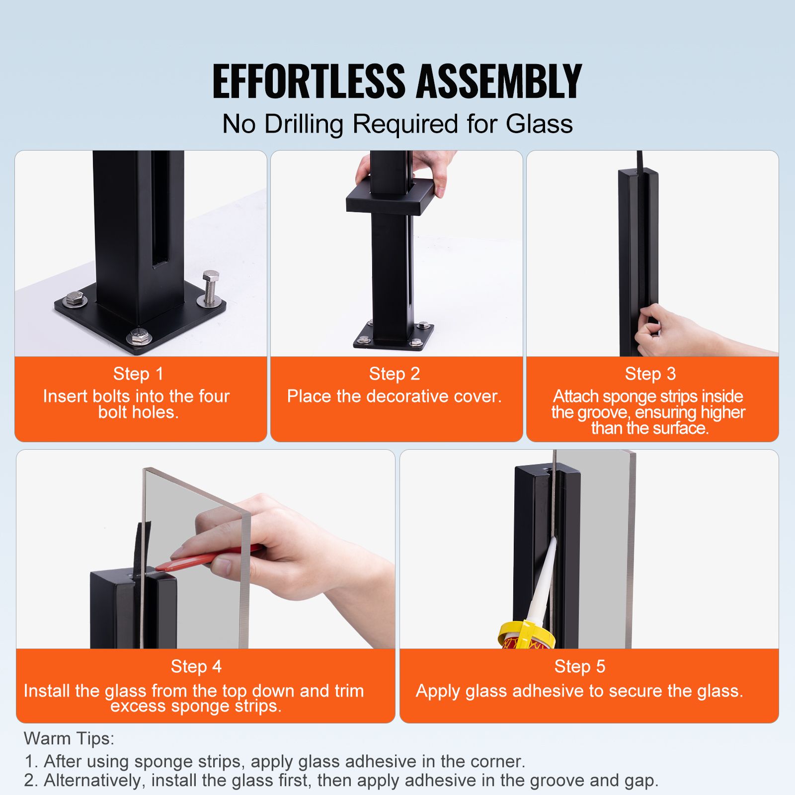 Glass Clamp, 41.34" Height Glass Railing Bracket for 0.39 "-0.47 " Thickness Tempered Glass, 304 Stainless Steel Glass Mounting Clamp, Glass Shelf Bracket for — image 3
