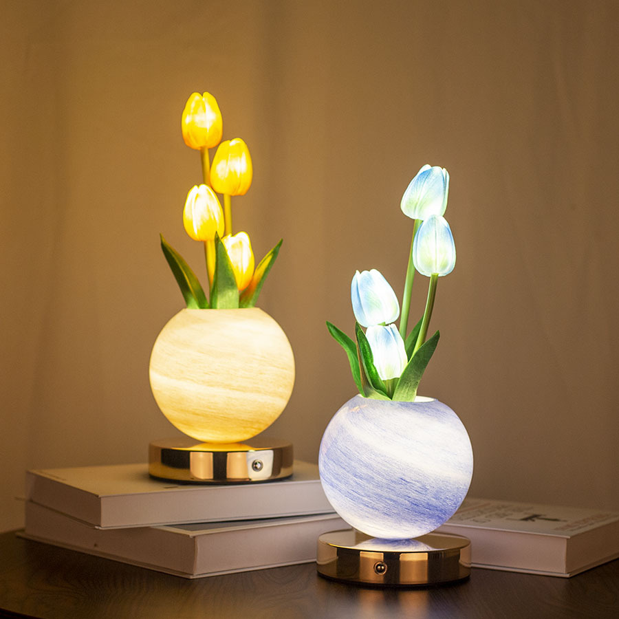 Yellow Tulip Night Light with Realistic Bouquet - Dreamy Planet LED Mood Lamp for Bedroom Decor with 3-Color Touch Dimming โ image 3