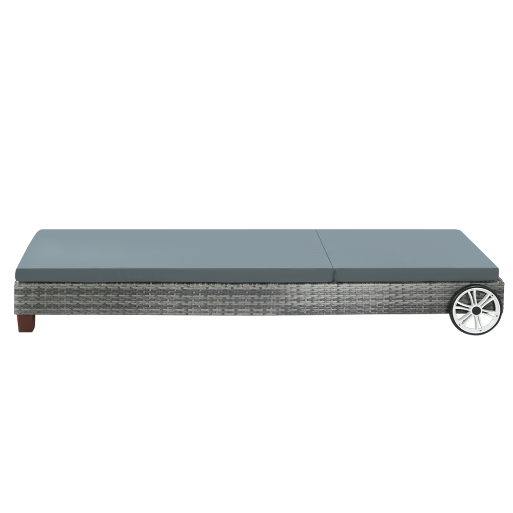 Gardeon Sun Lounge Wicker Lounger Outdoor Furniture Day Bed Wheels Patio Grey โ image 3