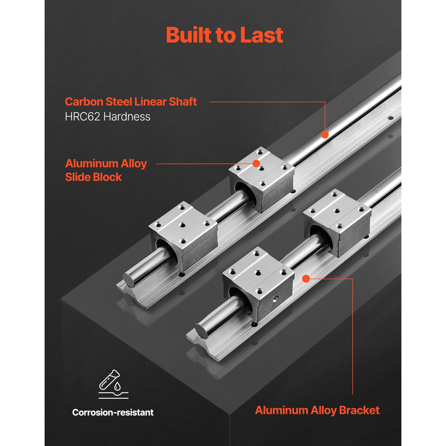 Linear Guide Rail Set, SBR20 1500mm, 2 PCS 59 in/1500 mm SBR20 Guide Rails and 4 PCS SBR20UU Slide Blocks, Linear Rails and Bearings Kit for โ image 3