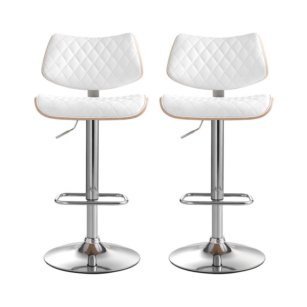 Artiss 2x Bar Stools Kitchen Dining Chairs Gas Lift Stool Wooden Leather White — image 3