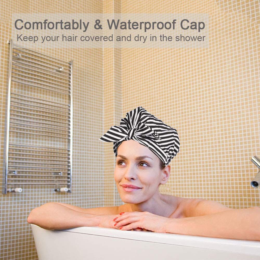 Shower Cap for Women Hair Caps for Shower Reusable Shower Cap for Long Hair Large Turban Shower Cap for Braids Black — image 4
