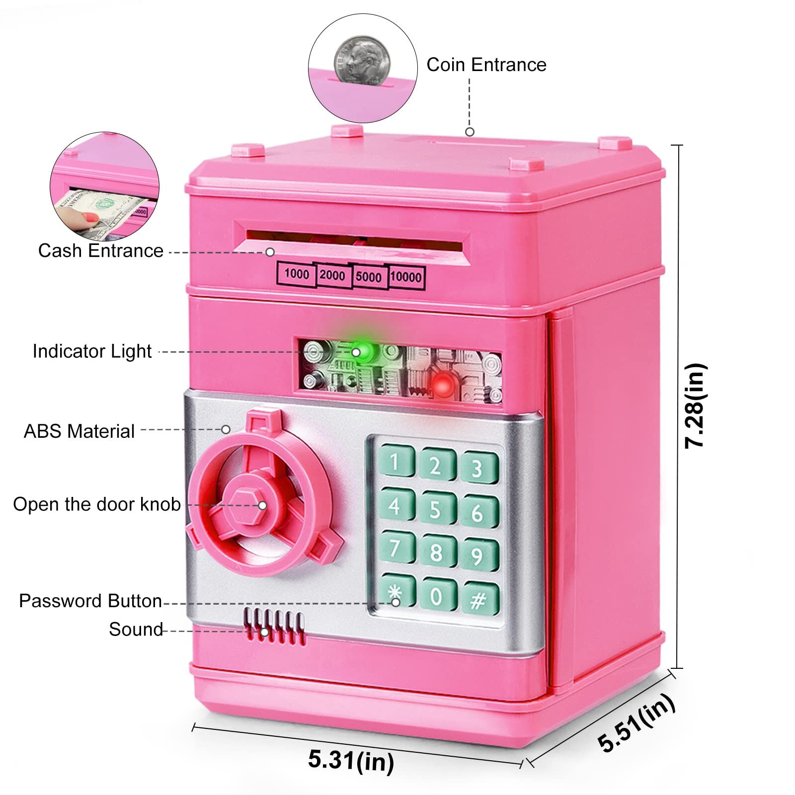 Smart ATM Piggy Bank with Password Lock & Coin Slot – Educational Money Box for Kids, Saves Coins & Bills (Pink) | Other Colors Available In-Store — image 3