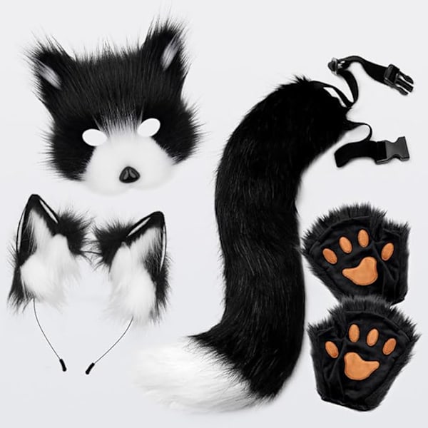 Fox Tail and Ears Cosplay Set, White Plush Mask with Cat Ears, Tail, and Paw Gloves for Halloween — image 4