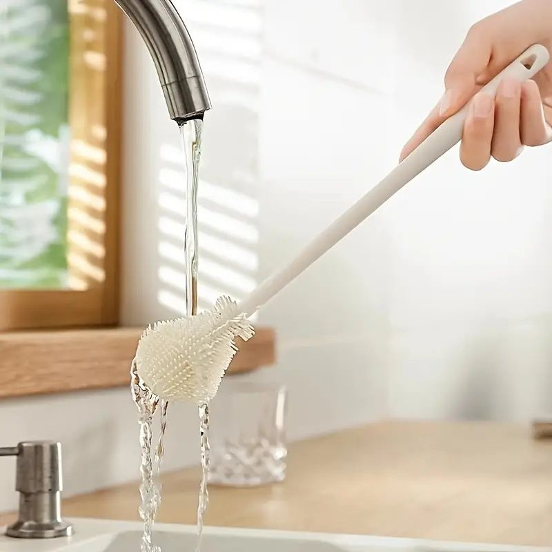 Household Long Handle Soft Cup Brush with Foldable Head - 360掳 Full Coverage Cleaning Brush for Kitchen Bottles and Cups, Portable Reusable Grip Manual Tool — image 3