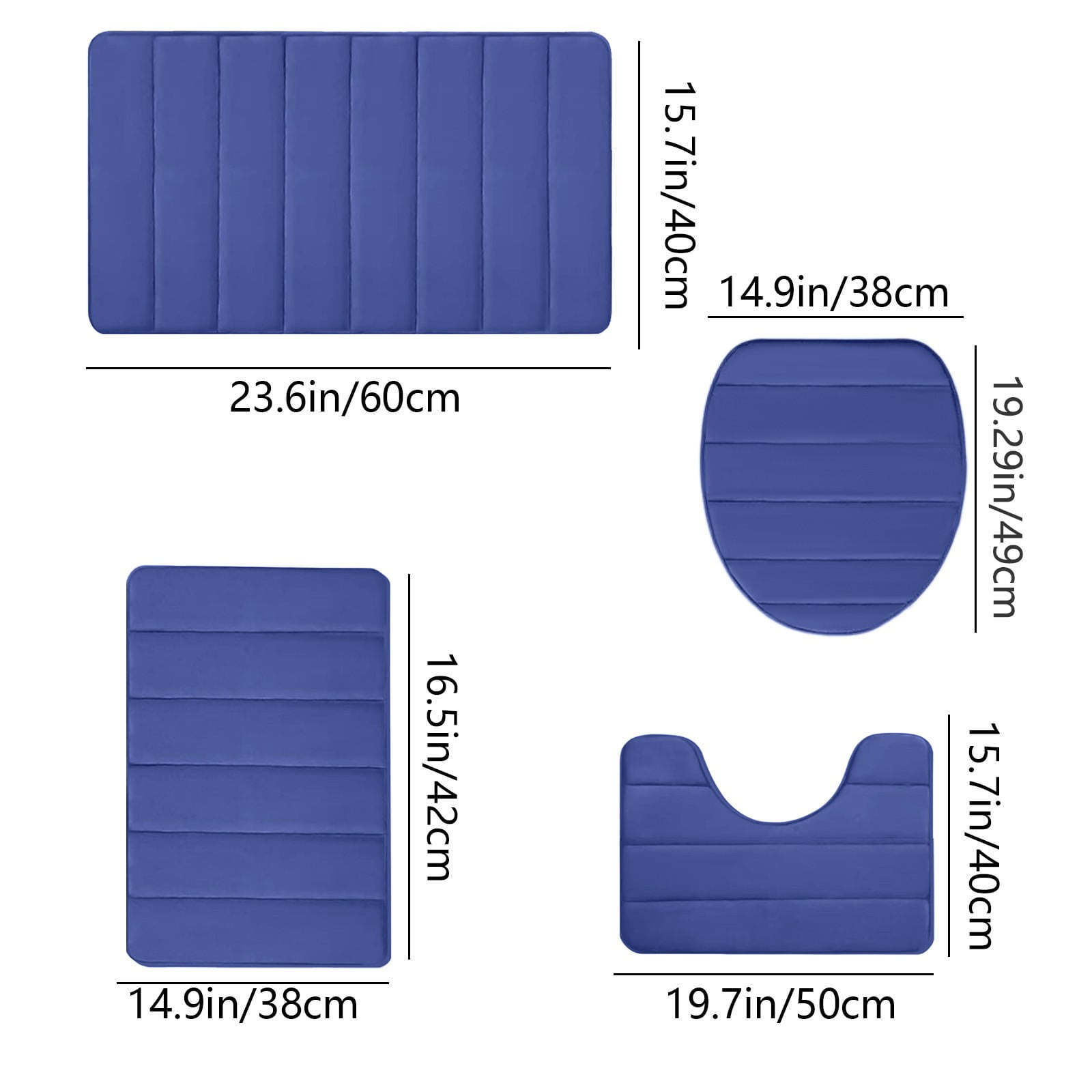 Memory Foam Toilet Rug, Non-Slip Bathroom Rugs, Toilet Rugs U Shaped Washable, Commode Contour Rug, Soft Comfortable Super Water Absorption #4_Blue — image 3