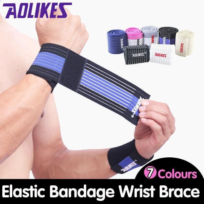 Aolikes Wrist Brace Elastic Bandage Support Sport Gym Wrap Fitness Wristband - White+Grey โ image 2