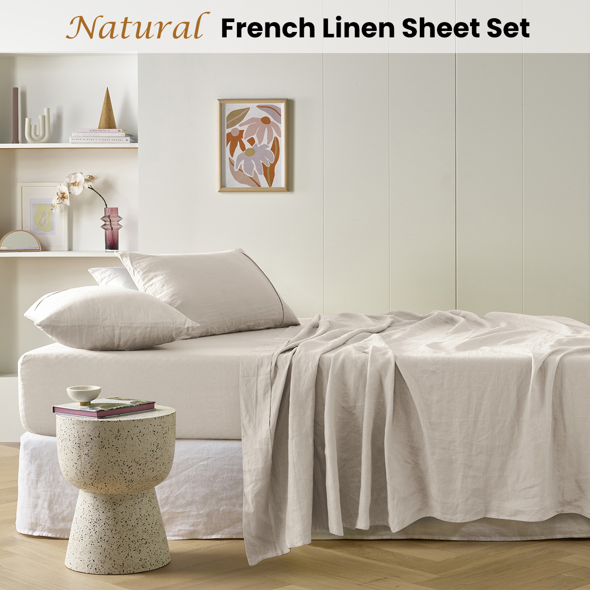 Vintage Design Homewares Natural French Linen Sheet Set Super King — image 2