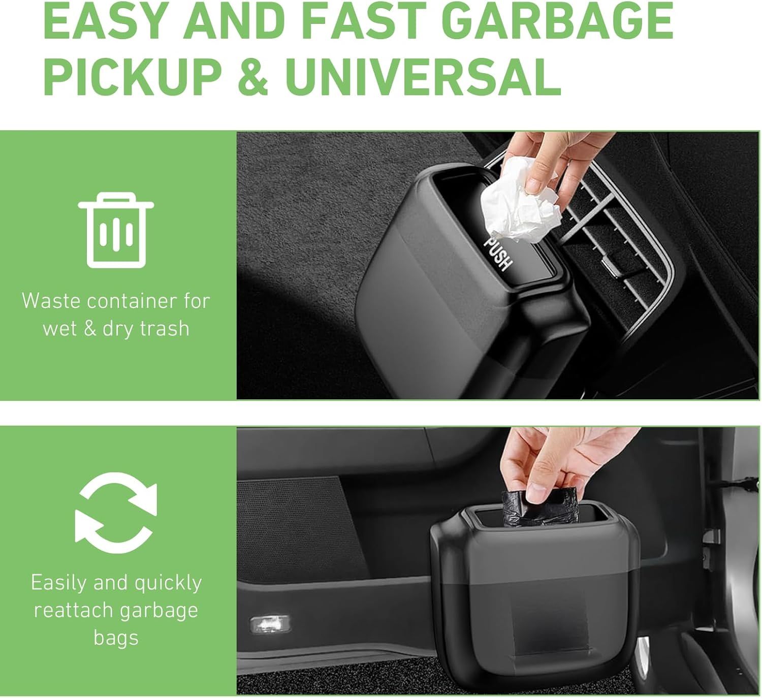 Car Trash Can, Portable Push to Open Storage Bucket with 30 Trash Bags, Waterproof Anti-Leak Hanging Clutter Canister with Lid, Universal Large Capacity — image 4