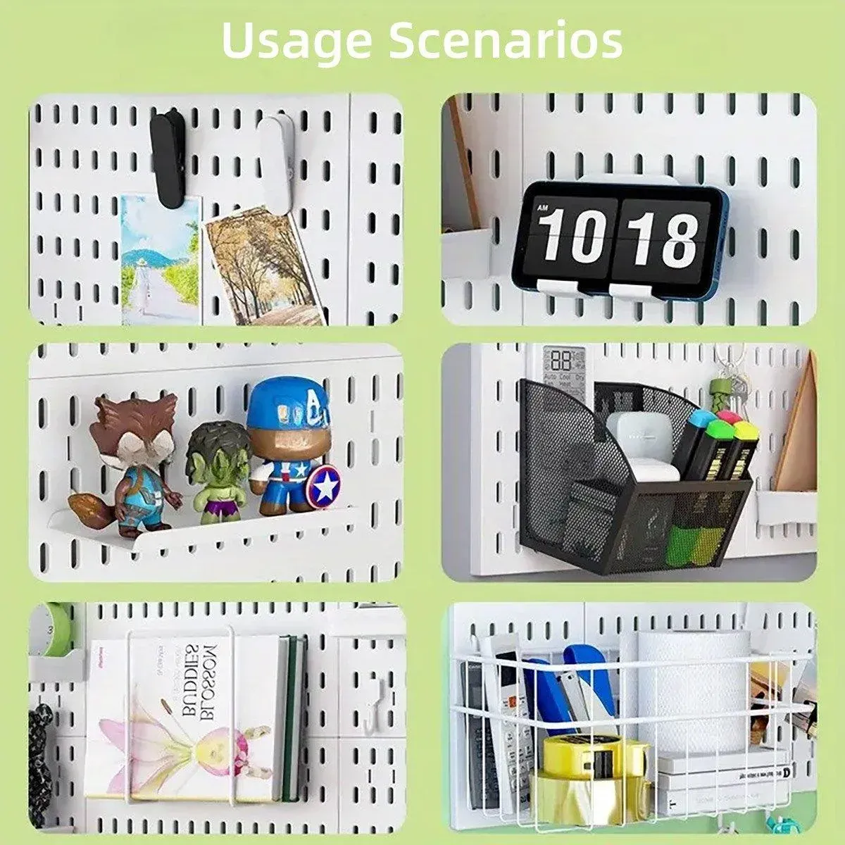 Clip-On Vertical Hole Board Desktop Organizer Punch-Free Office Partition Shelf - White — image 5