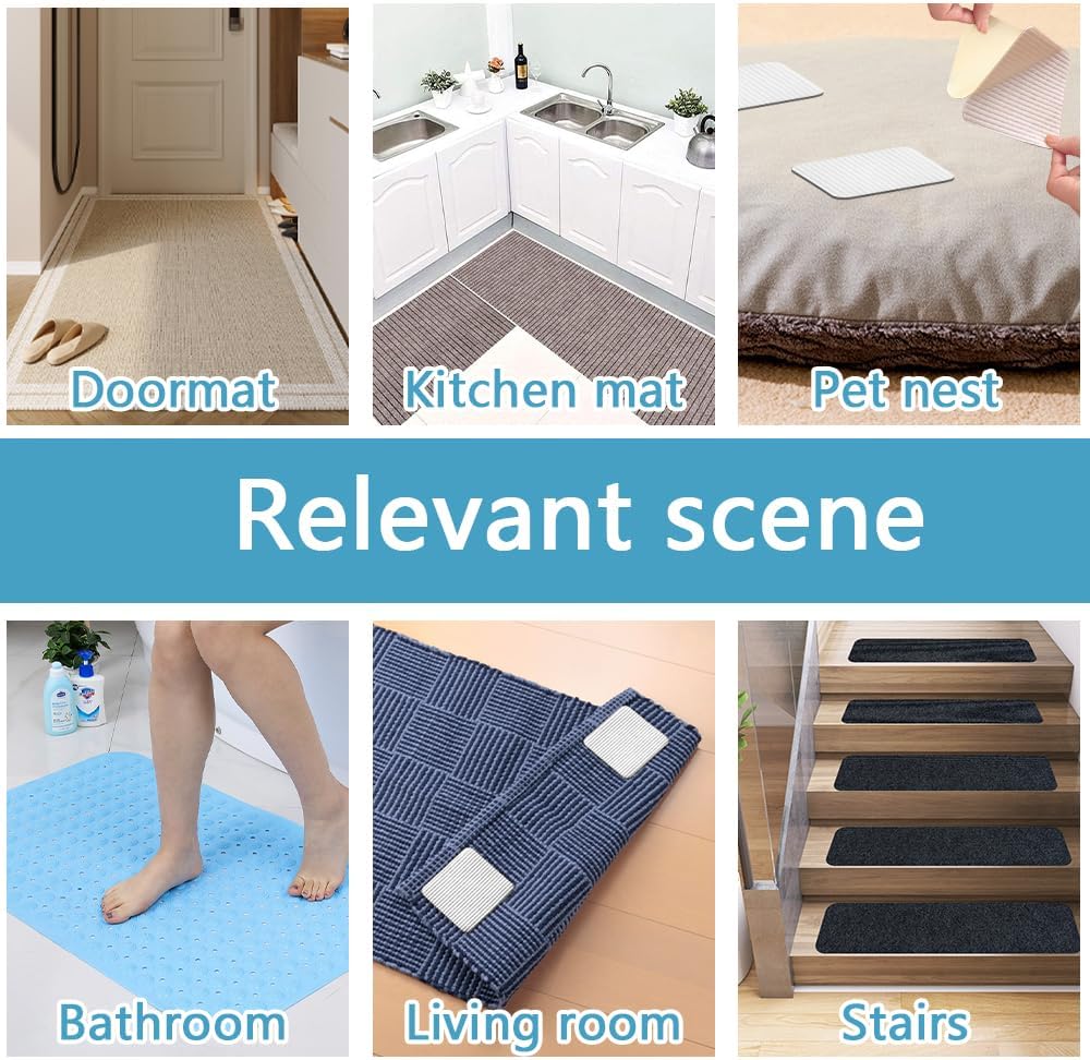 4 Pack Square Rug Grippers, Washable Reusable Non-Slip Carpet Pads for Rugs and Floor Coverings, Black, 10 x 10 cm — image 4