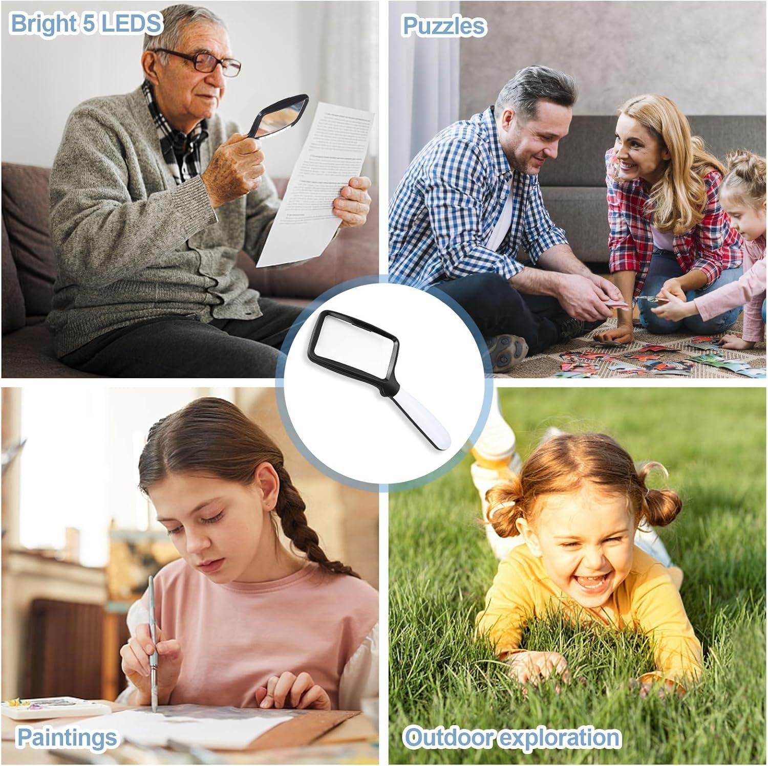 olding Handheld Magniying Glass with Light, 3X Large Rectangle Reading Magniier with Dimmable LED or Macular Degeneration Seniors Reading Inspection Coins — image 6