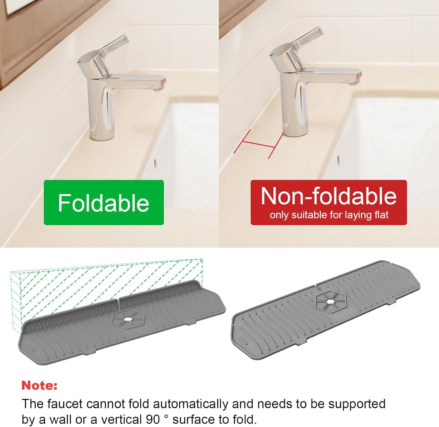 Sink Drain Mat Behind Faucet,Faucet Guard Draining Mat, 90° Foldable Tap Draining Mat for Kitchen Sink with 2 Water Ports, Faucet Drain Mats for Kitchen — image 3