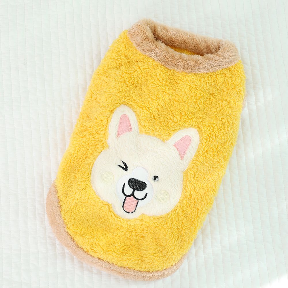 Dog Vest Fleece Winter Warm Pet Clothing Happy dog style [yellow] M [recommendation 2.5-3.5kg ]