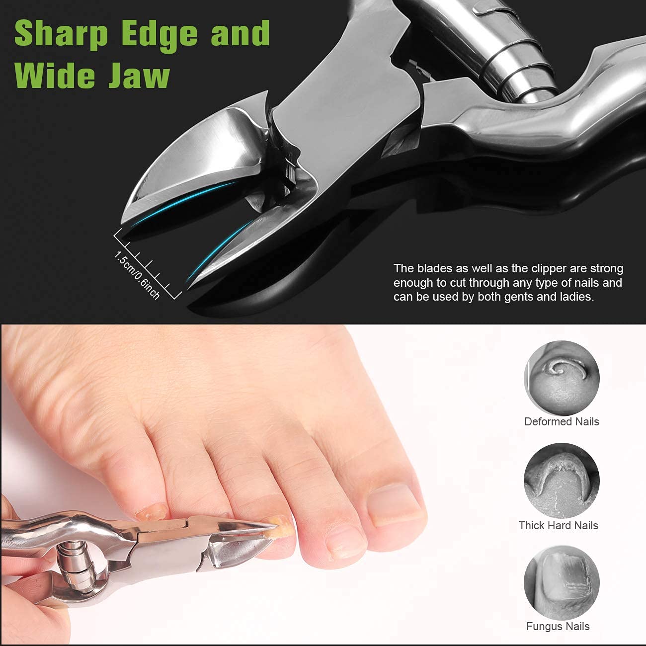 Toenail Clippers for Thick or Ingrown Toenails, Stainless Steel Long Handle Toenail Cutters Medical Surgical Grade Secure and Stylish Design - W/Leather Case — image 2