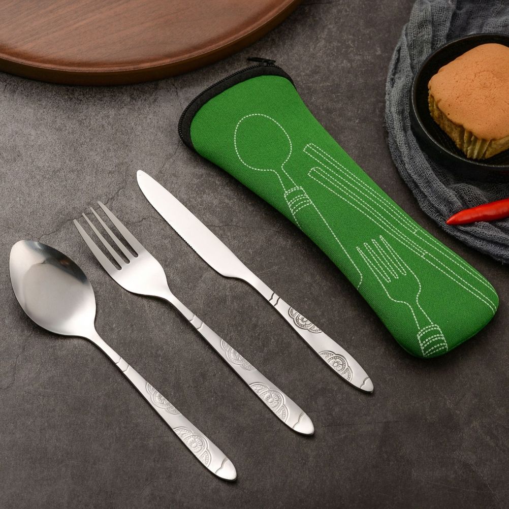 4PCS Cutlery Set Stainless Steel Cutlery for Cutter Fork Spoon Surface Carved Portable Lightweight Durable Tableware Set โ image 3