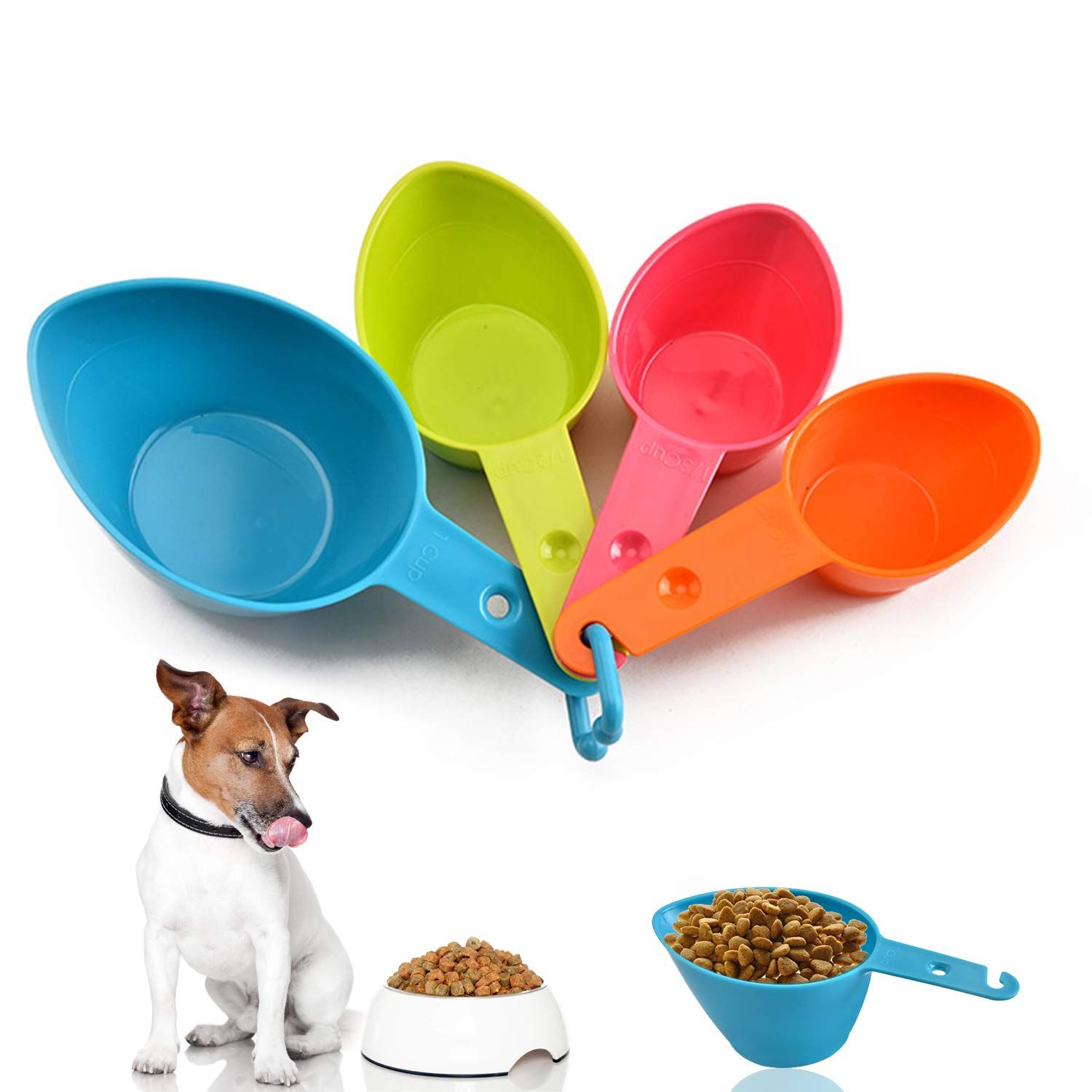 Pet Food Scoop, Dog Food Cups Plastic Measuring Cups and Spoons Set Cat Food Scoop Utility Kitchen Scoops for Dog Cat Bird Food