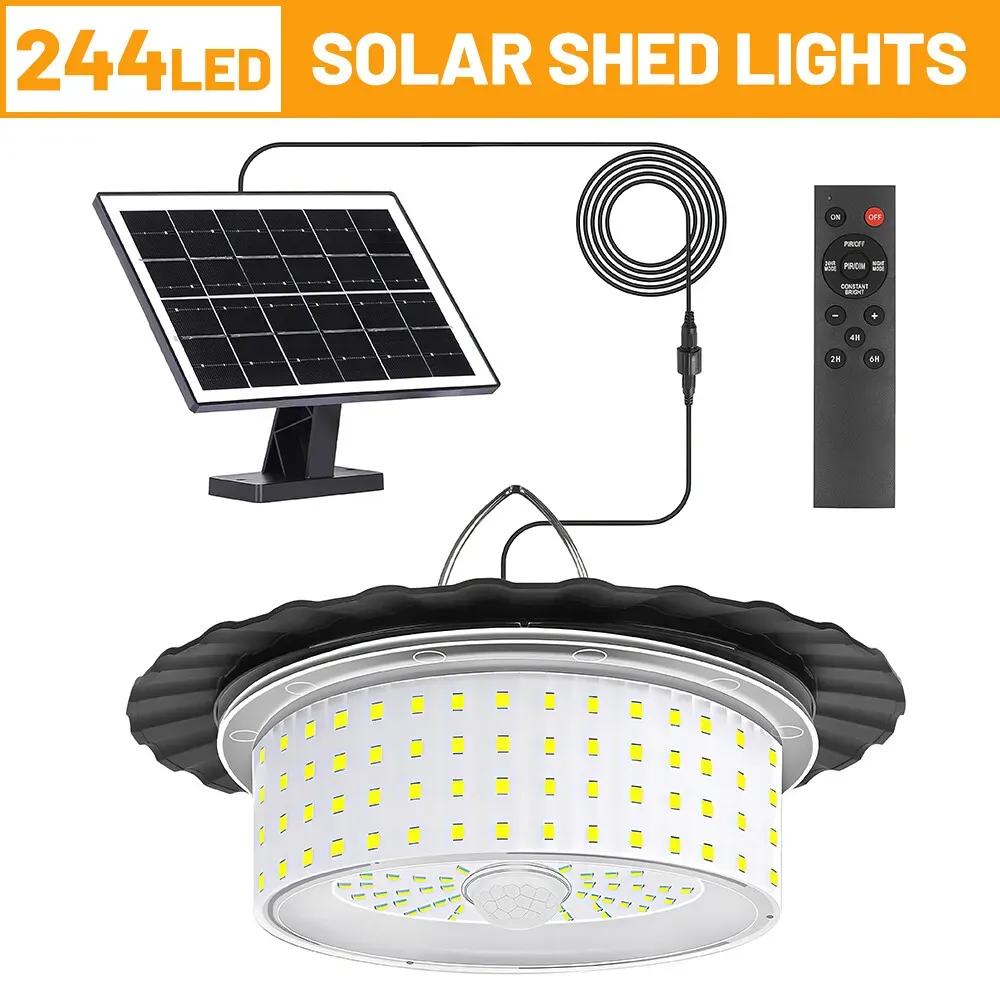 3000LM Black Solar Shed Light with 244 LEDs, Remote Control, 5 Modes, IP65 Waterproof — image 6
