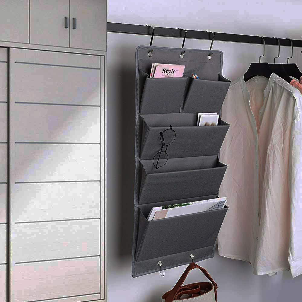 Over Door Organizer 5 Pocket Hanging Storage Bag Grey Wall Mounted Space Saving Organiser — image 3