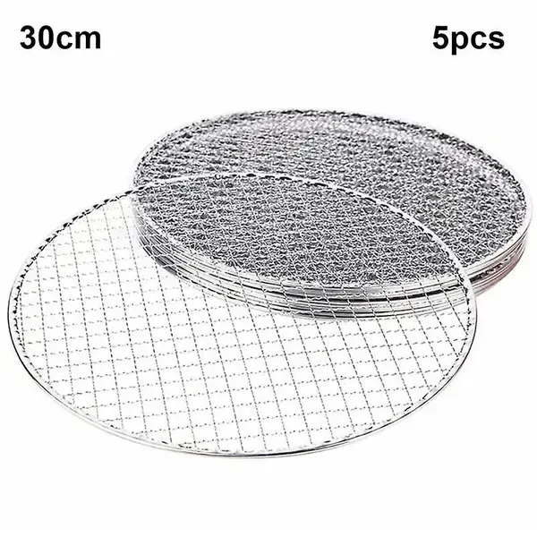 5 Pack Round Galvanised Iron BBQ Grill Grates with Wire Mesh for Camping, Outdoor Barbecue and Food Warming, Silver, 30 cm